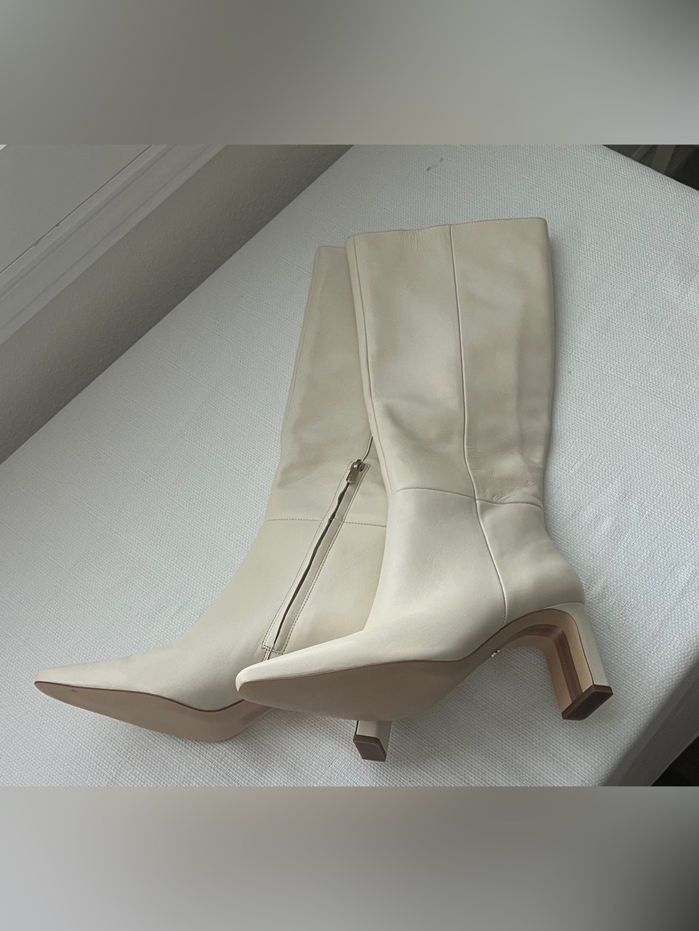 Sam Edelman Sylvia Leather Knee High Boots Ivory 10.5M